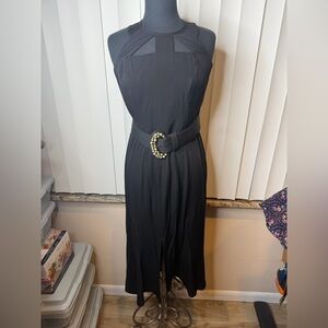 Vintage BB Collections Black Sleeveless Pearl Belt Lace Up Back Dress SZ 12